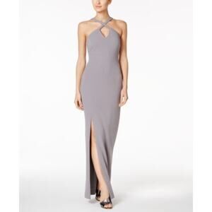 Calvin Klein Womens 6 Gray Slitted Sleeveless Sheath Dress Gown NEW